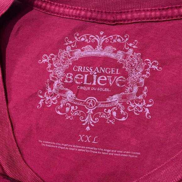 Cirque Du Soleil Criss Angel Believe Red 100% Cotton T-Shirt Women's 2XL - Picture 3 of 6